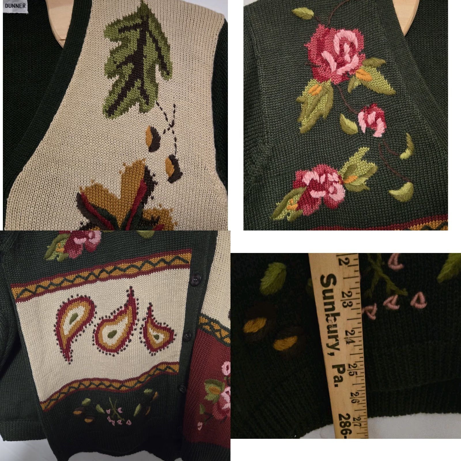 Vintage VINTAGE Alfred Dunner Cardigan Sweater Knit Embroidered Green Roses 2XL Women Fall/Autumn Size XXL / US 16-18 / IT 52-54 - 9 Thumbnail