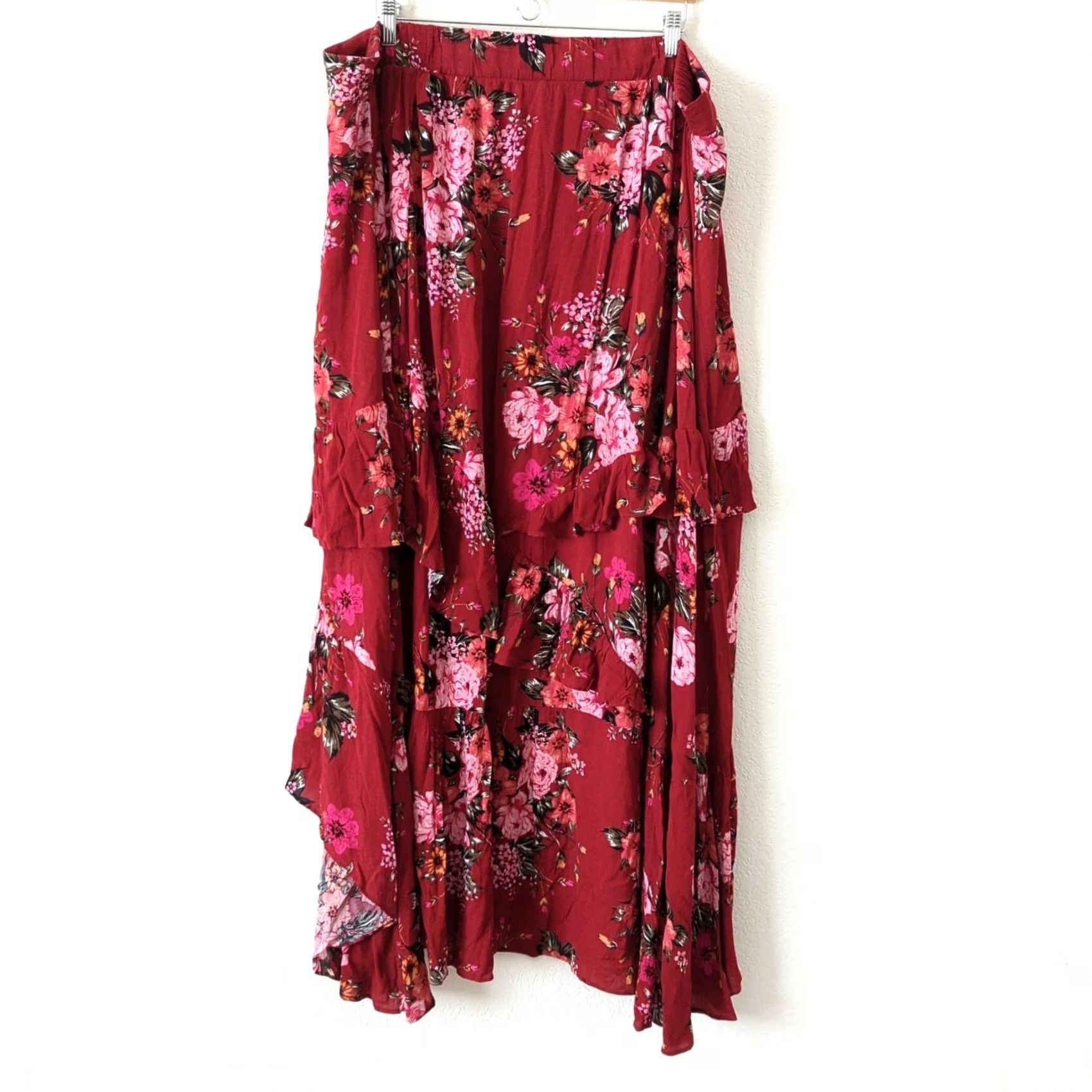 Torrid Torrid Skirt Womens 3X High Low Floral Red Pink Midi Ruffle Spring Summer 3XL Plus Size 40" / US 18 - 2 Thumbnail