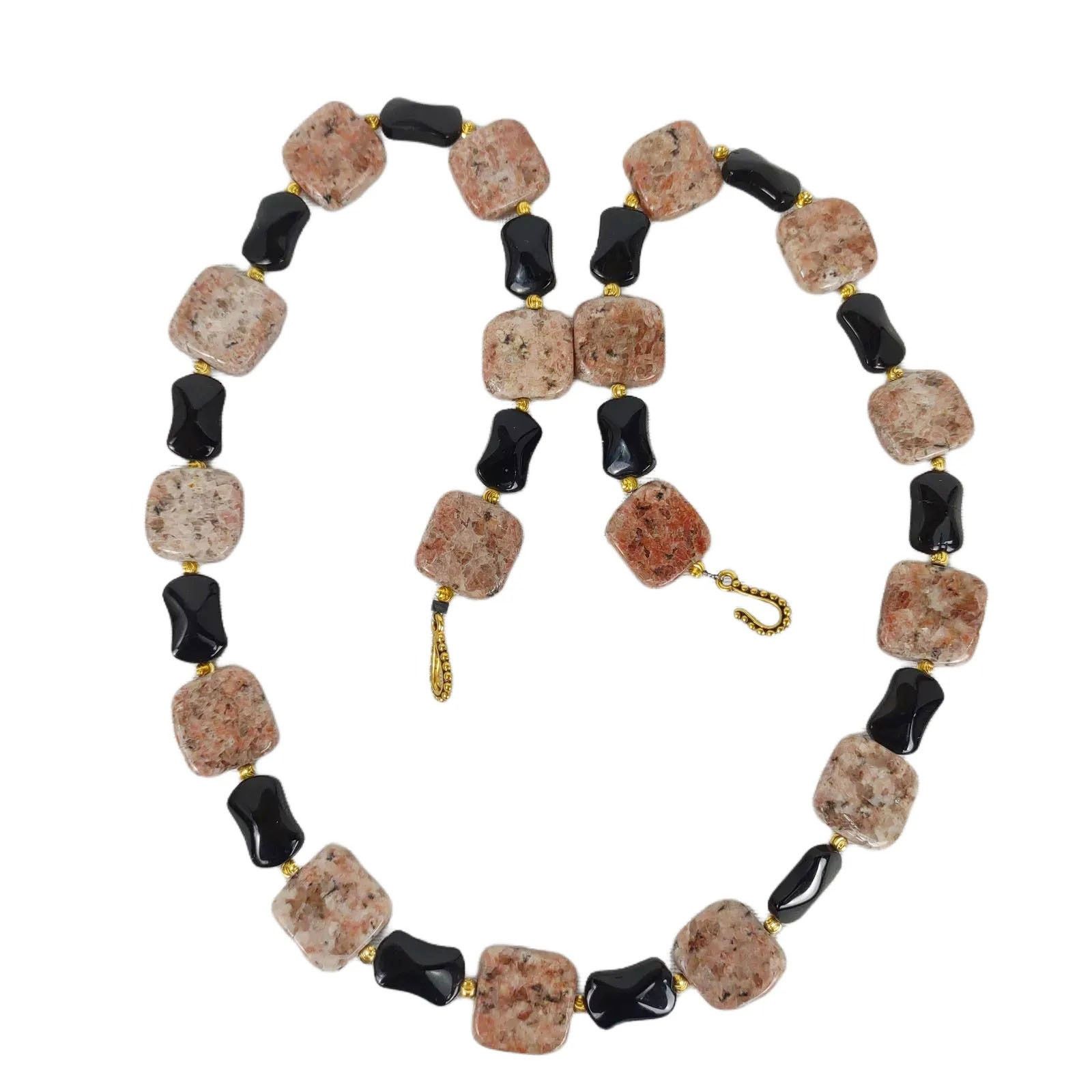 Vintage Speckled Jasper & Black Tourmaline Stone 22" Necklace Size ONE SIZE - 1 Thumbnail