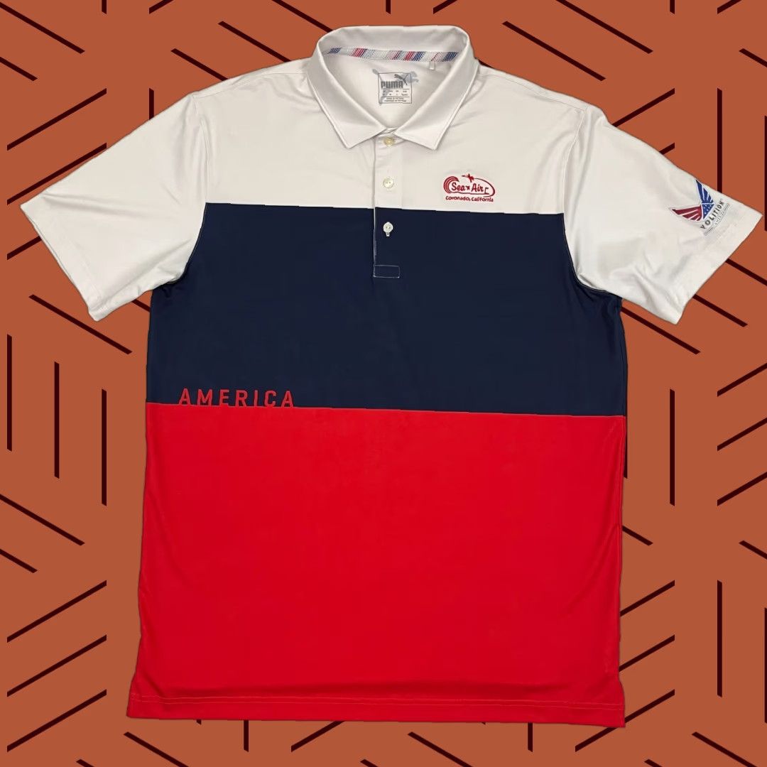 Puma PUMA Polo Shirt Mens M Multicolor USA Golf Active Classic Logo Short Sleeve Striped Shirt Sports USA Men M Size US M / EU 48-50 / 2 - 1 Thumbnail