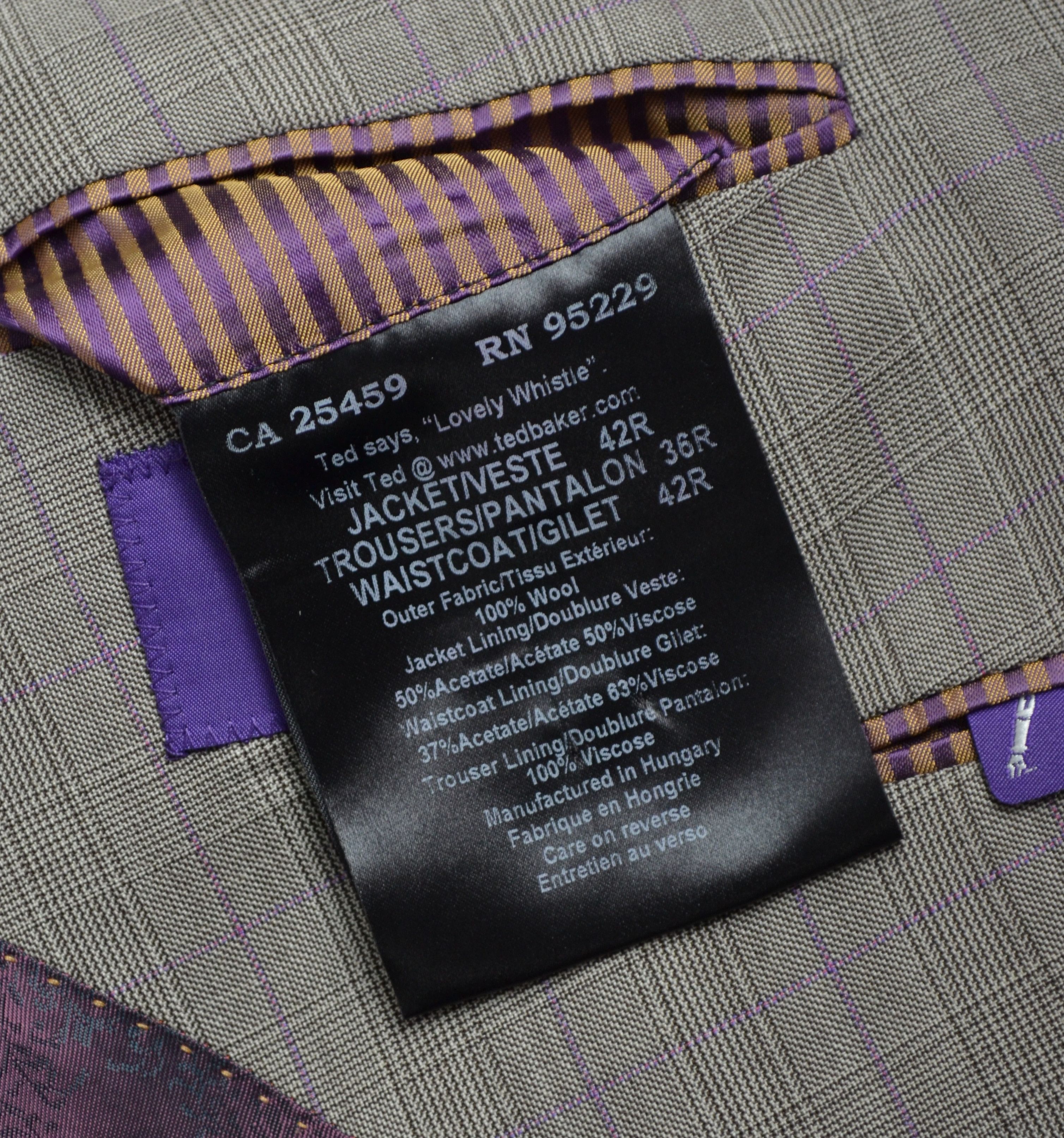 Designer × Ted Baker Ted Baker Endurance Striped Violet 3 Piece Wool Suit US 42 Size 42R - 14 Thumbnail