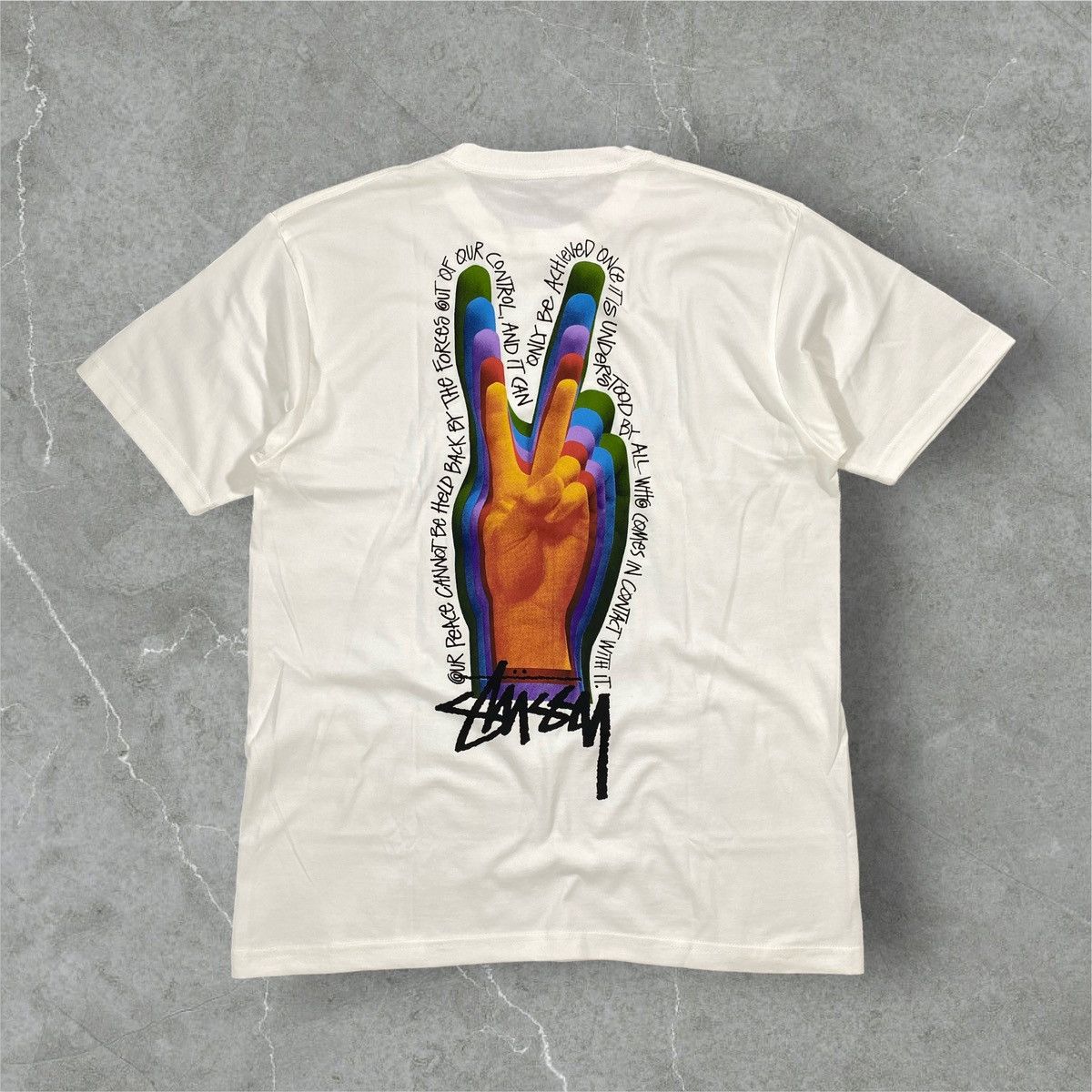 image of Stussy Peace Sign Tee Xlarge in White, Men's