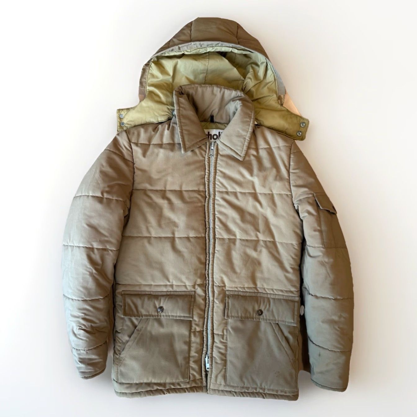 Schott VINTAGE Schott Puffer Jacket Small Jacket Men Beige 90s USA Parka Winter Quilted Insulated Zip Mid-Length Size US S / EU 44-46 / 1 - 2 Thumbnail