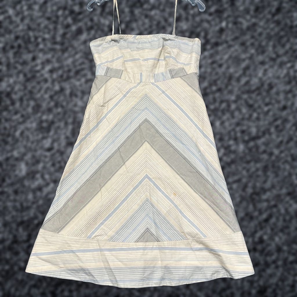 Gap Gap Midi A-Line Dress Womens 6 Beige Striped Cotton Summer Sleeveless Back Zip Dress Size M / US 6-8 / IT 42-44 - 1 Thumbnail
