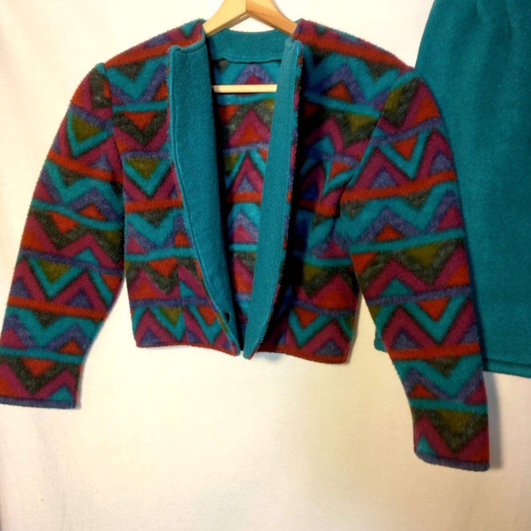 Altea Vintage 1990s Skirt Suit Jacket Small Teal Maroon Geometric Retro Gorpcore 2 Pc Size 26" / US 2 / IT 38 - 4 Thumbnail