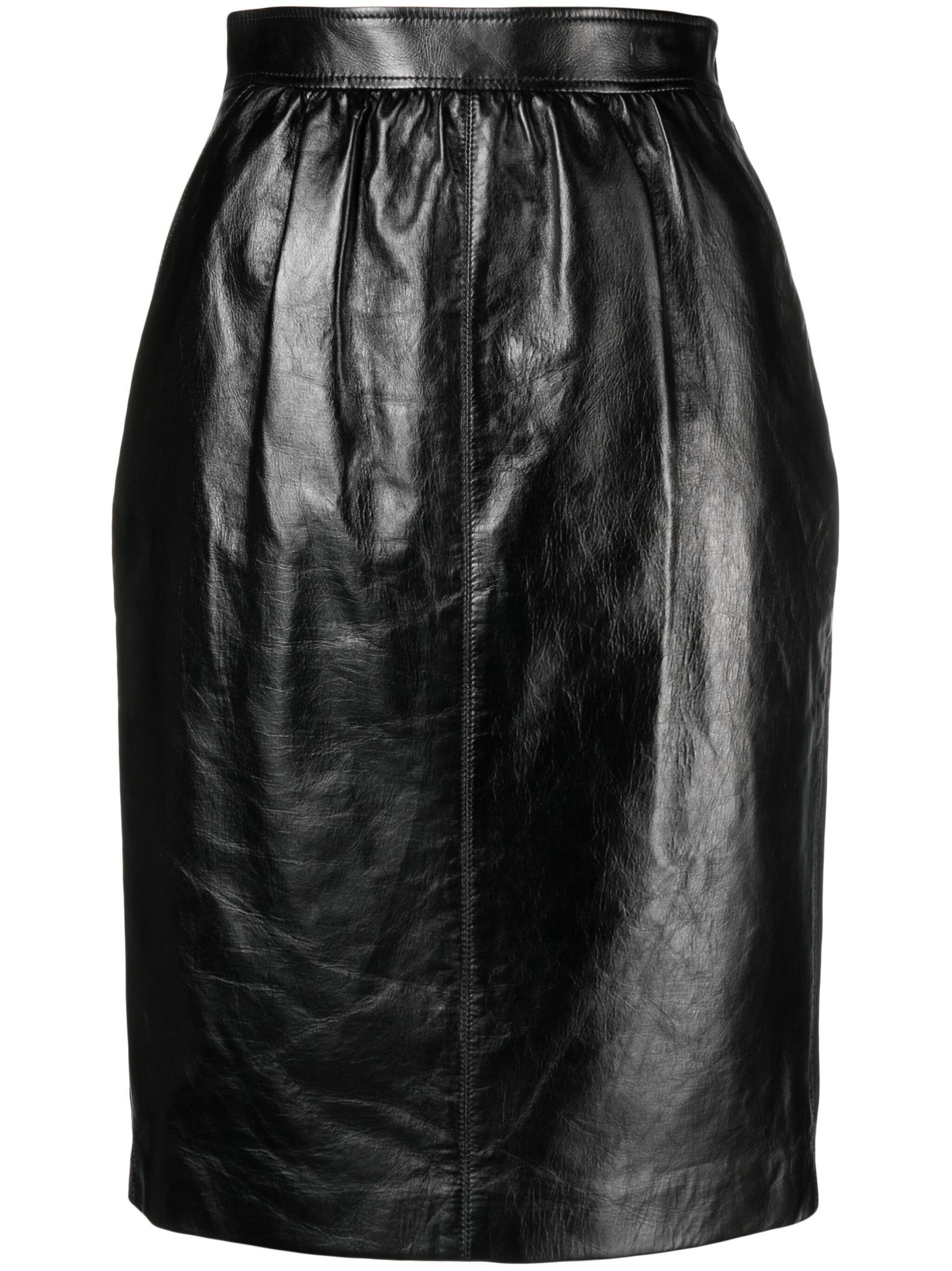 Saint Laurent Paris o1s1wg111124 Pencil Skirt in Shiny Leather in Black Size 27" / US 4 / IT 40 - 1 Thumbnail