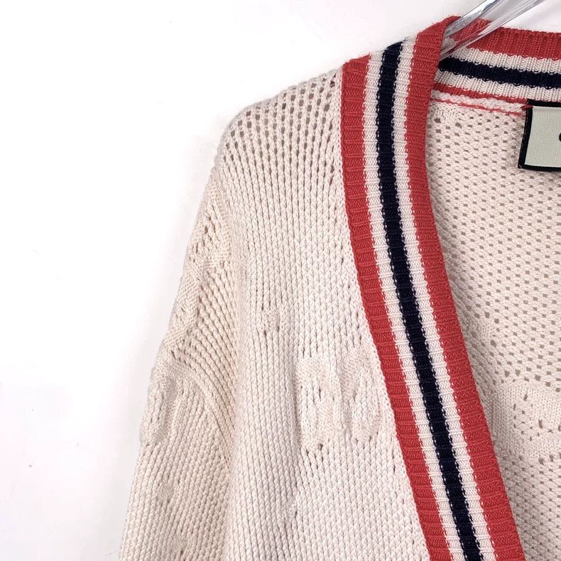Gucci Gucci Beige double G full-printed wool V-neck knitted cardi Size US XS / EU 42 / 0 - 3 Thumbnail