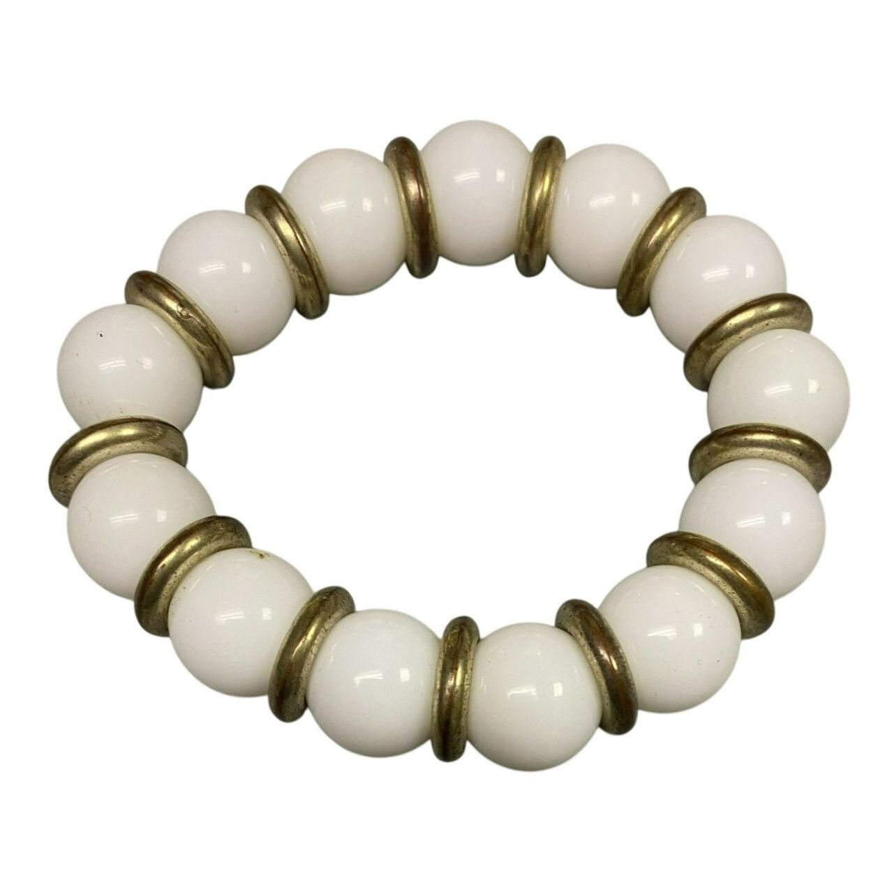 Other Vintage Chunky White Bead & Brass Disc Stretch Bracelet Size ONE SIZE - 1 Thumbnail