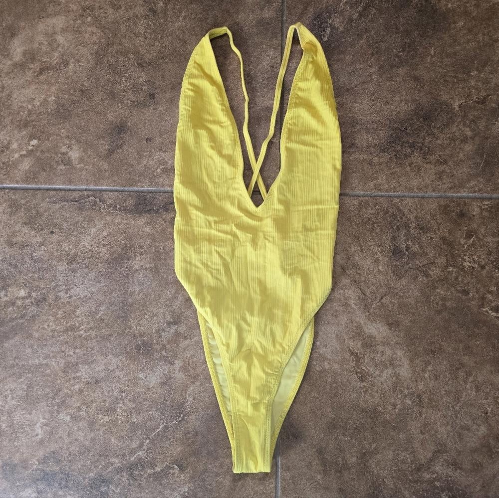 Designer Yellow Vibrant Deep V Risk Monokini Size ONE SIZE - 3 Thumbnail