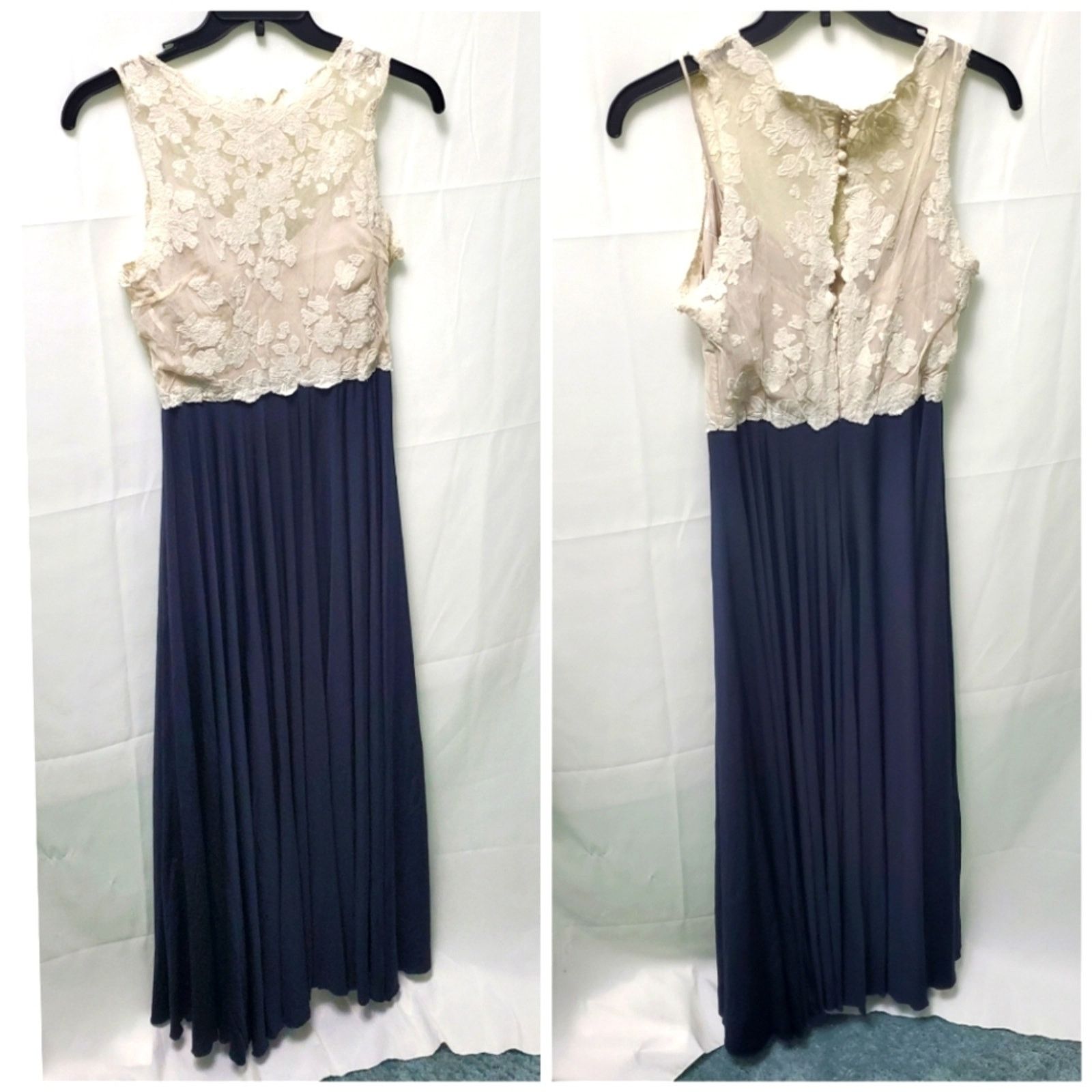Other Catherine Deane Off-White Lace Top Navy Bottom Trixie Gown Size M / US 6-8 / IT 42-44 - 4 Thumbnail