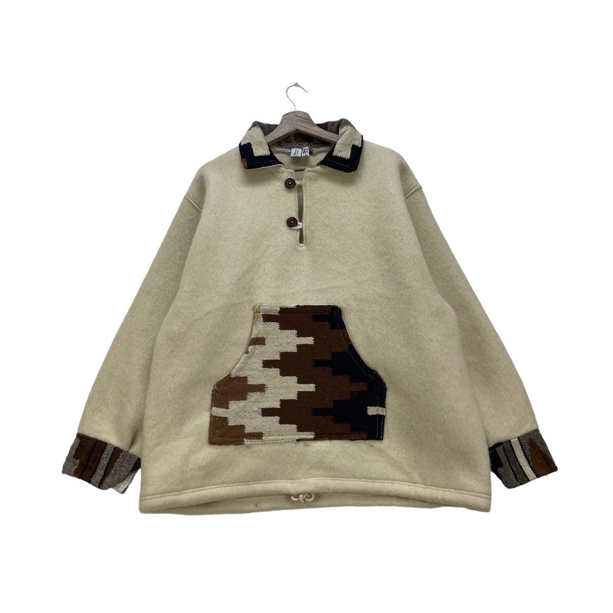 Handmade 🔥Vtg Hand Made Thick Wool Native Blanket Chimayo Inspired Size US L / EU 52-54 / 3 - 2 Thumbnail