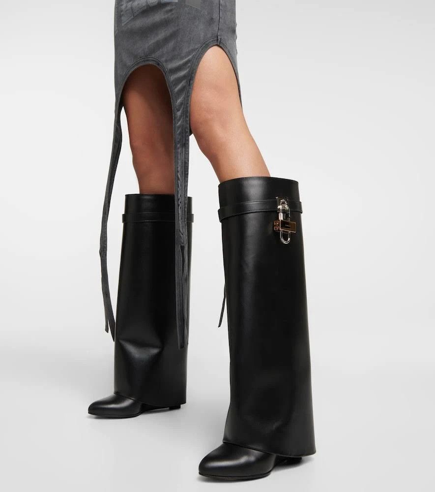Givenchy o1srvl11e1224 Shark Lock Leather Boots in Black Size US 11 / IT 41 - 2 Thumbnail