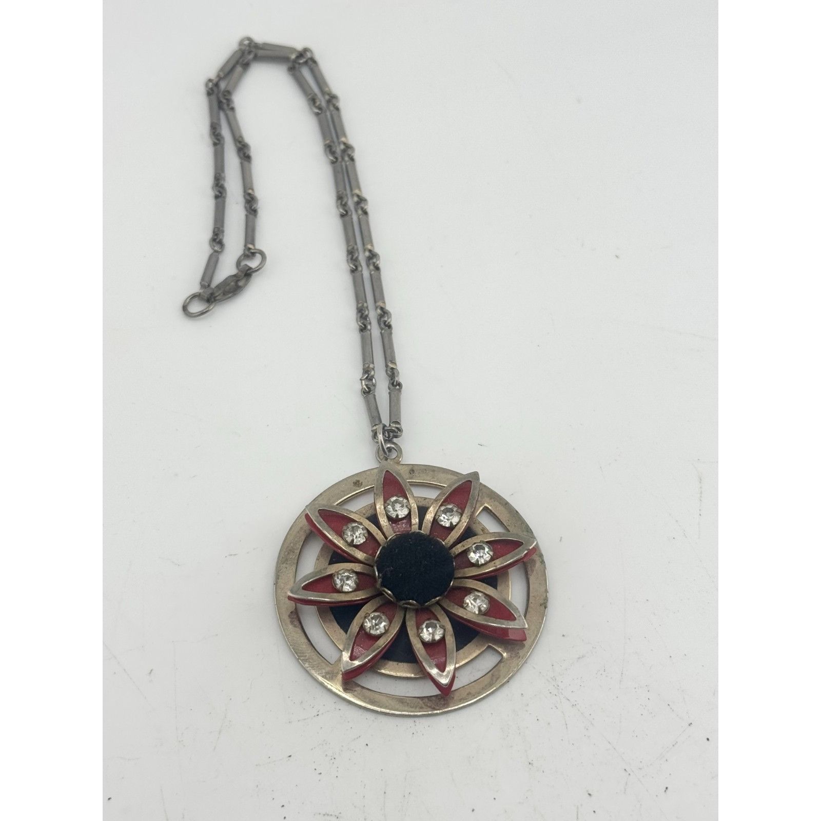 Vintage Vintage red and black rhinestone velvet flower pendant neckl Size ONE SIZE - 3 Thumbnail