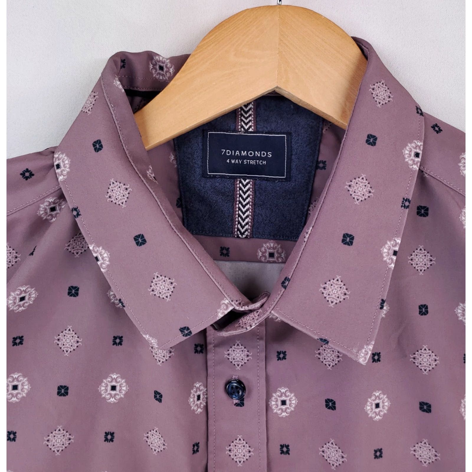 Vintage 7 Diamonds Button-Up Shirt 4 Way Stretch Short Sleeve Purple Mens XL Patterned Size US XL / EU 56 / 4 - 2 Thumbnail