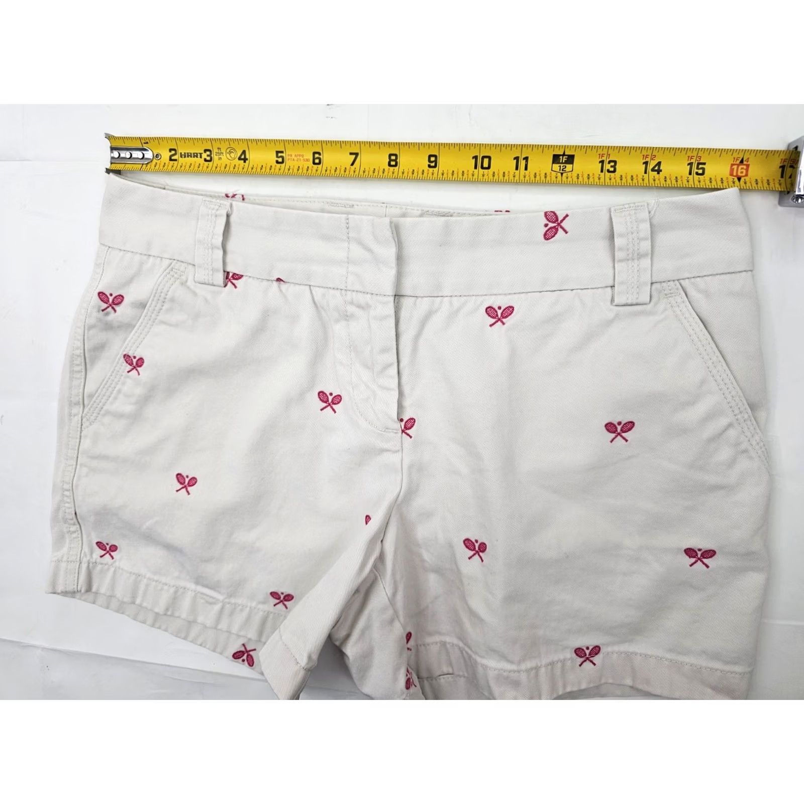 J.Crew J.CREW Chino City Fit Shorts Women 8 Ivory Pink Tennis Embroidery EUC - 32" Waist 4.5" Inseam Size 30" / US 8 / IT 44 - 7 Thumbnail
