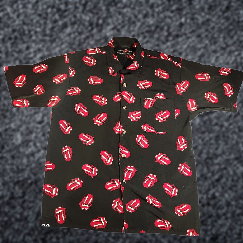 Vintage VINTAGE Rolling Stones Shirt Mens L Button-Up Black Short Sleeve Dragonfly Tongue Logo 00s Size US L / EU 52-54 / 3 - 1 Thumbnail