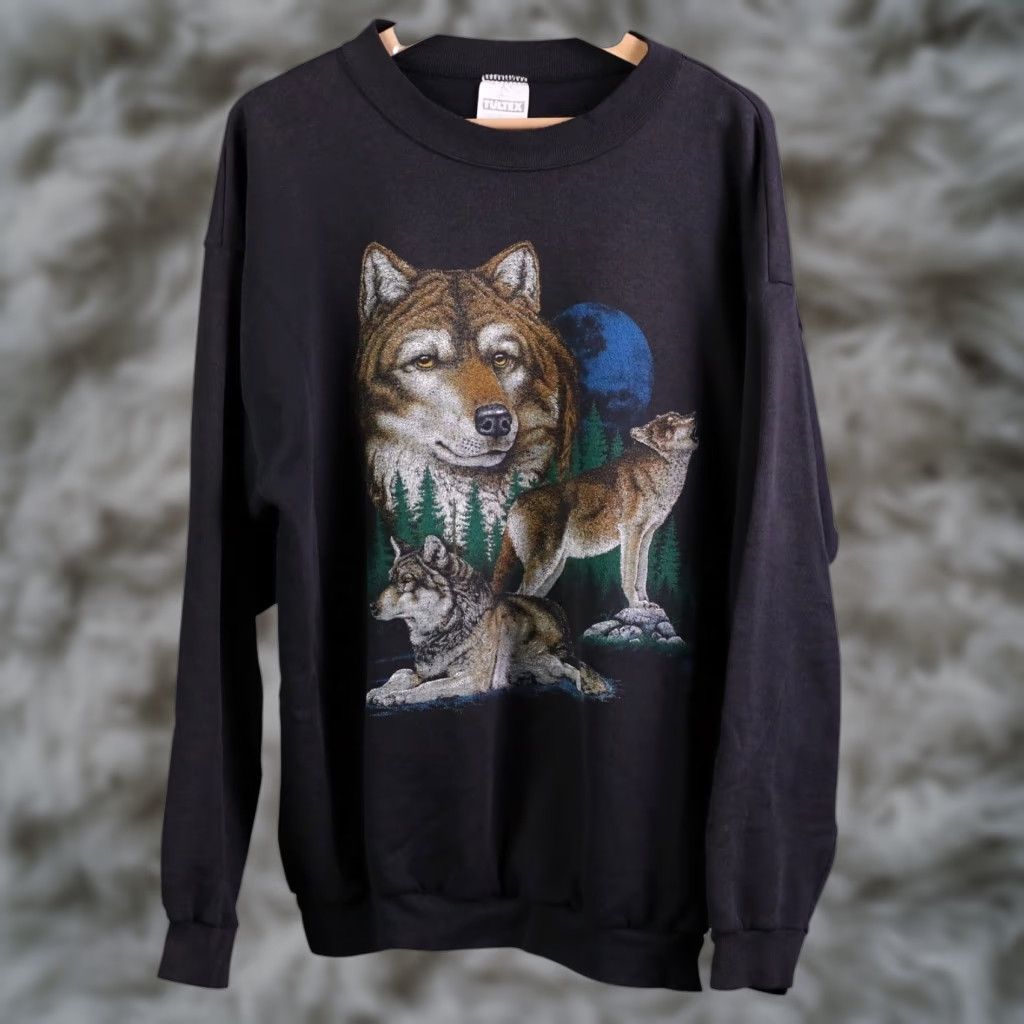 Tultex VINTAGE 90s Wolf Pack Sweatshirt 2XL Black Pullover Fleece Tultex Made in USA Size US XXL / EU 58 / 5 - 1 Thumbnail