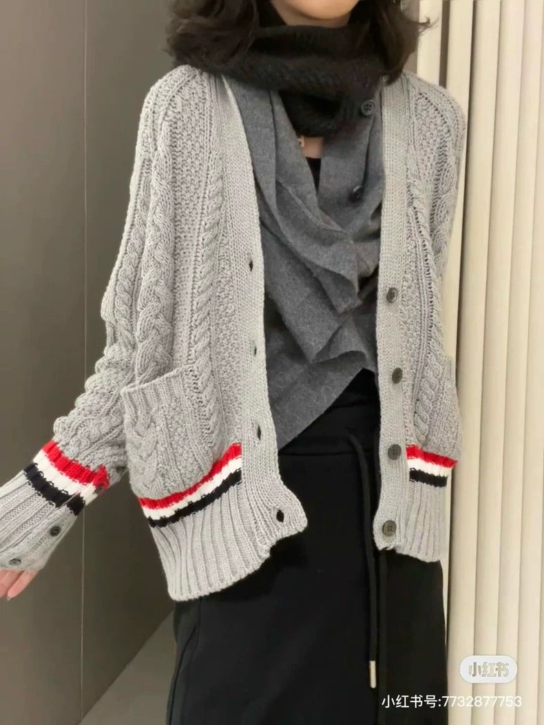 Thom Browne Thom browne Gray arm hem stripe knitted cardigan jacket 250 Size US L / EU 52-54 / 3 - 7 Thumbnail