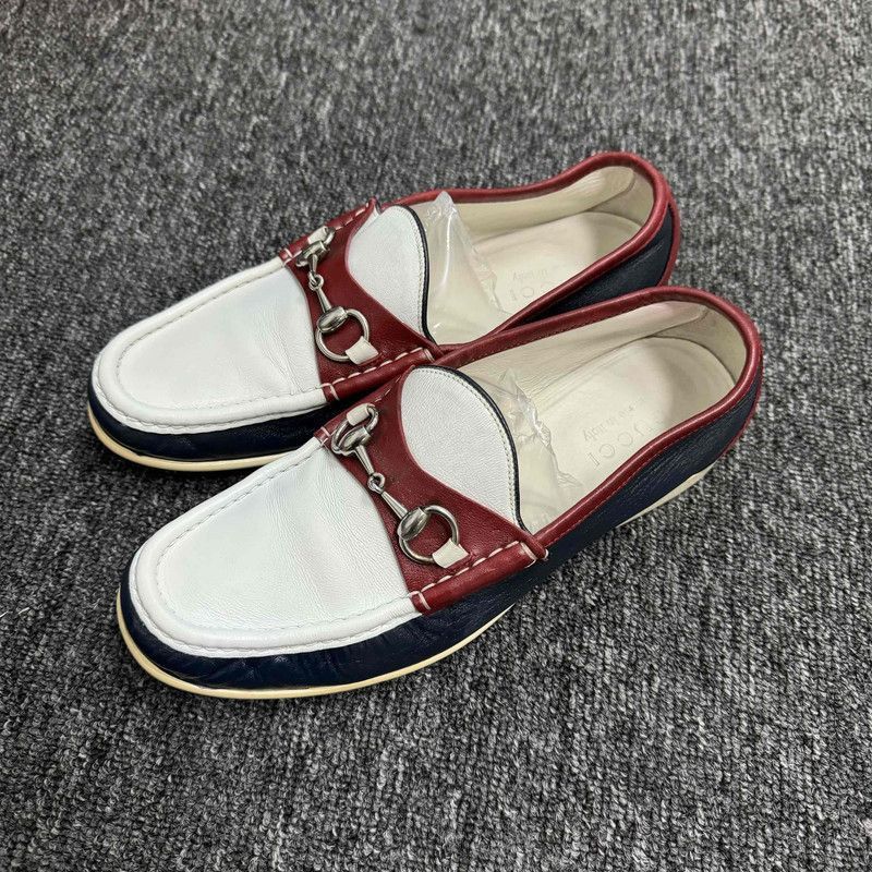 Gucci Gucci Red and White Loafers with Metal Buckle - Size US 8 / EU 41 - 1 Thumbnail