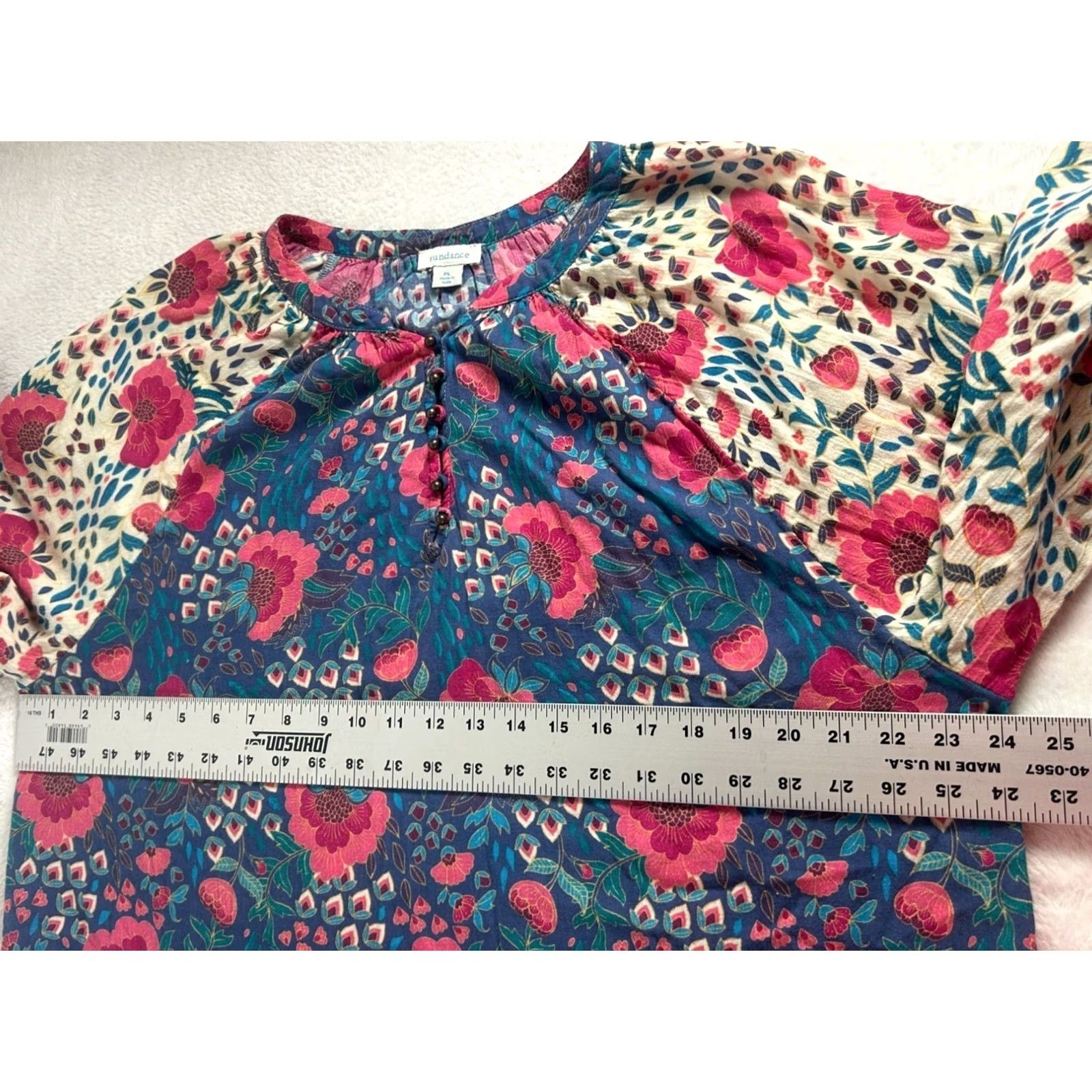 Vintage Sundance Boho Blouse Womens Dream Keeper V-Neck Floral Long Sleeve Top PL Navy NWOT Size L / US 10 / IT 46 - 7 Thumbnail