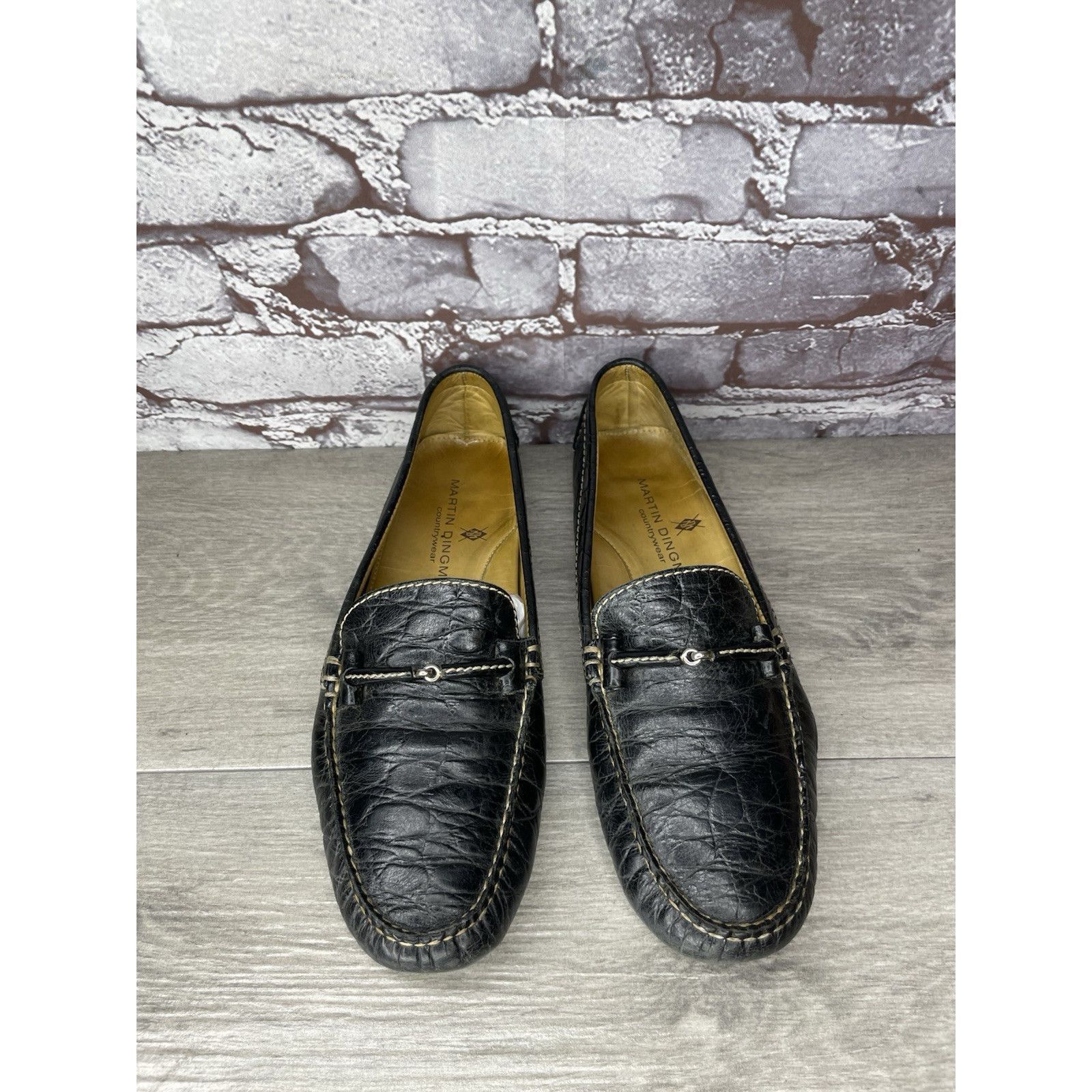 Martin Dingman Martin Dingman Croc Embossed Black Leather Loafers Moccasins Size US 8 / IT 38 - 3 Thumbnail