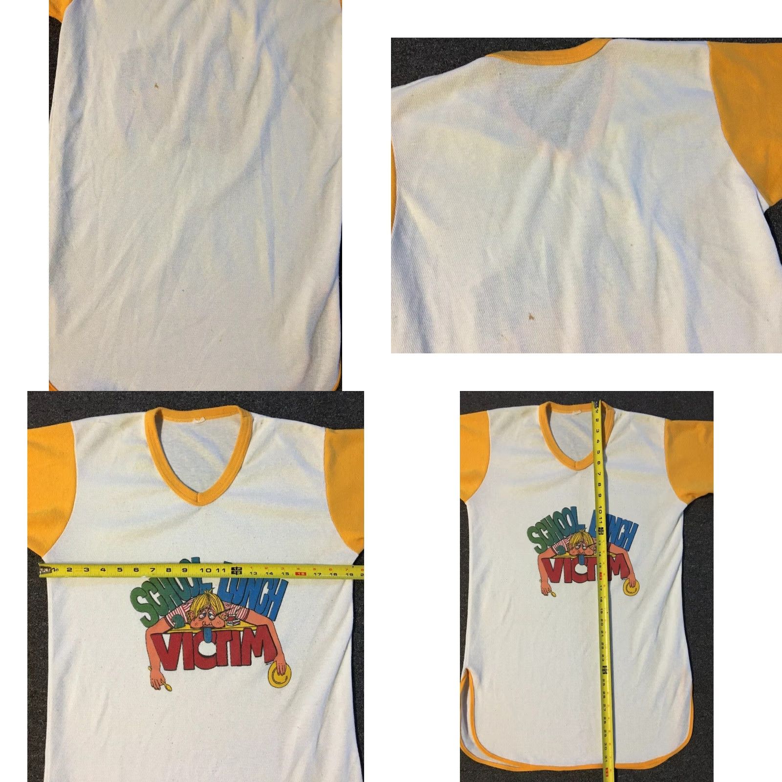 Vintage VINTAGE American Vintage Jersey Shirt L XL Yellow 70s School Lunch Victim Single Stitch USA Humor Retro 80s Size US L / EU 52-54 / 3 - 8 Thumbnail