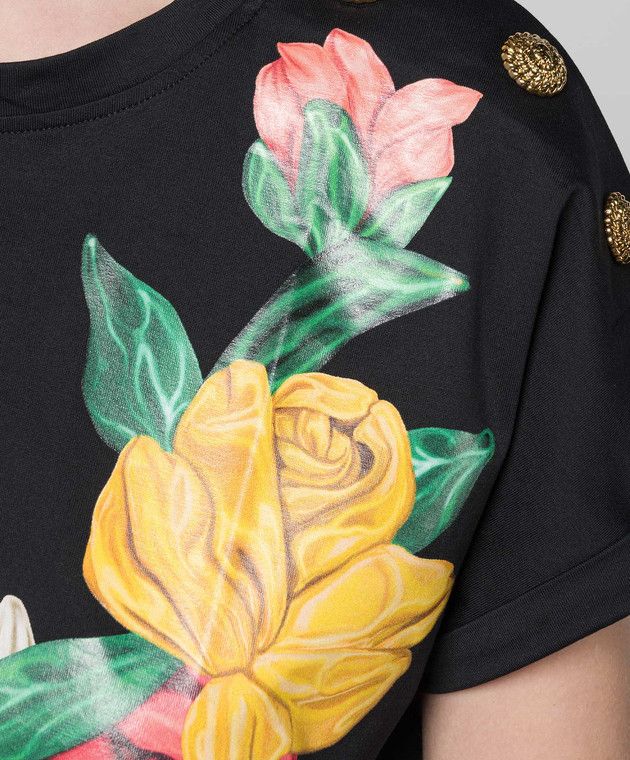 Balmain o1s1wg110125 Roses-Print Cropped T-Shirt in Black Size M / US 6-8 / IT 42-44 - 5 Thumbnail