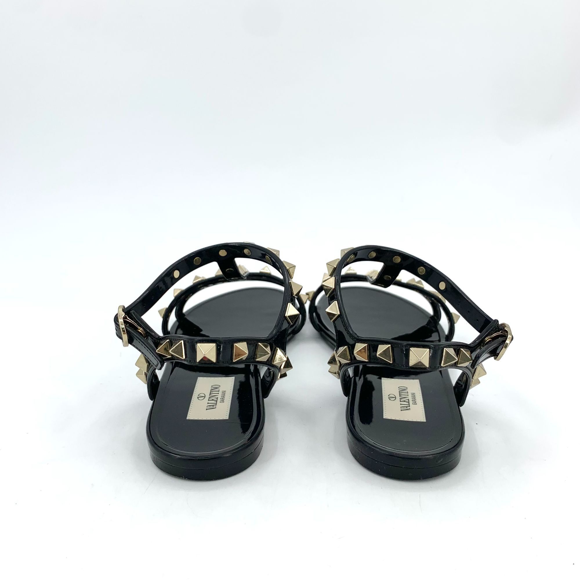 Valentino VALENTINO GARAVANI Black Patent Leather Rockstud Flat Sandal Size US 7 / IT 37 - 6 Thumbnail