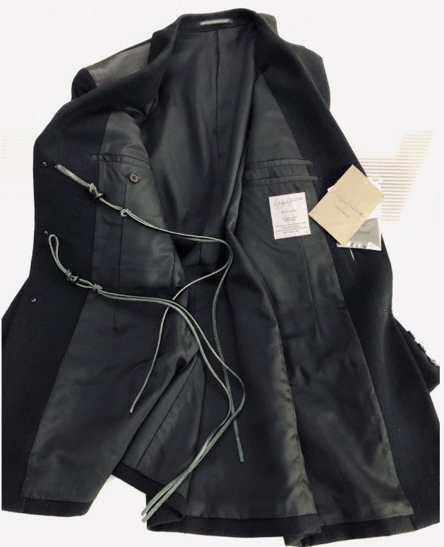 Yohji Yamamoto YYPH 🇯🇵 black wool/leather laced front acords ‘08 coat 3 NEW Size 40L - 11 Thumbnail