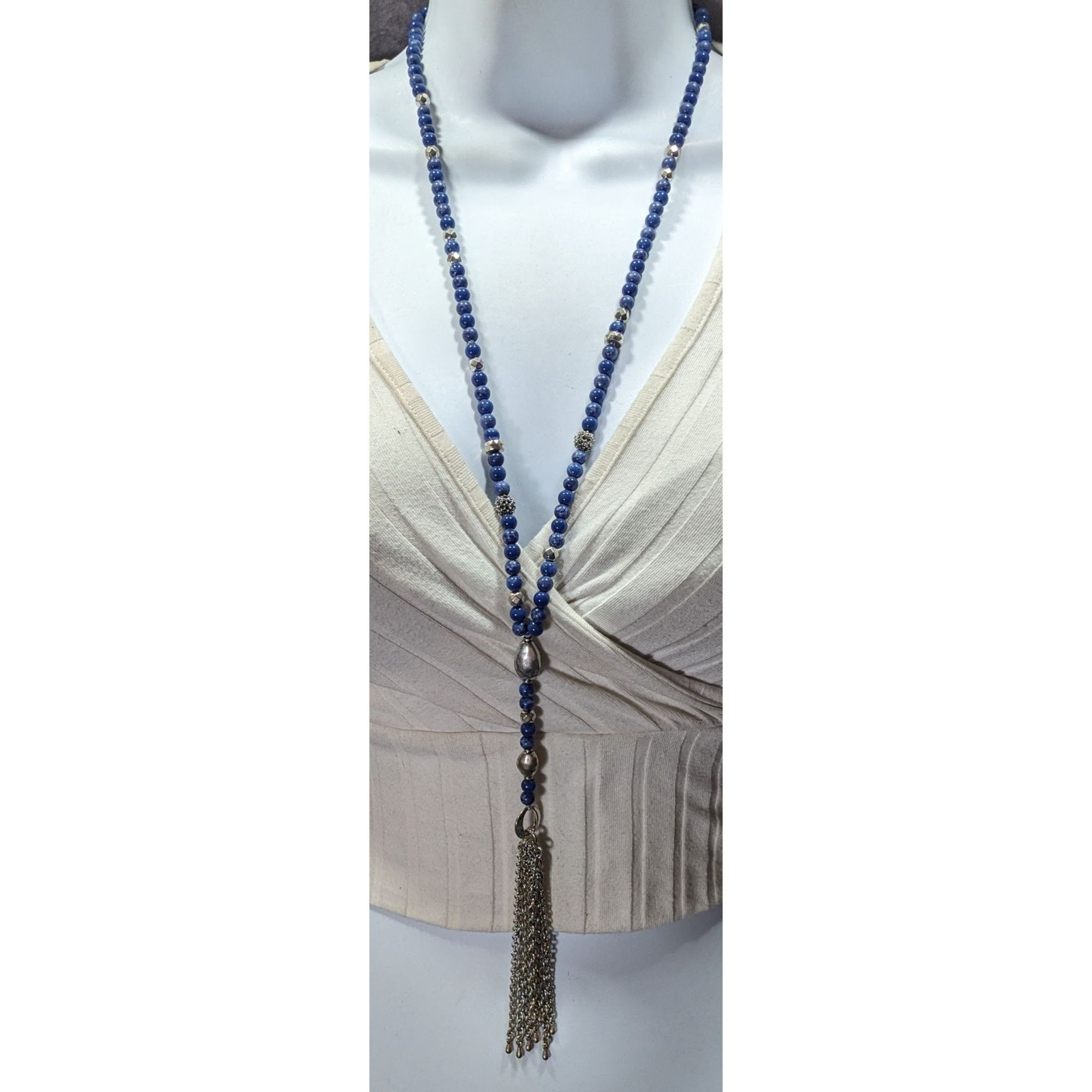 Lucky Brand Bohemian Lucky Brand Lapis Lazuli Beaded Chain Tassel Neckla Size ONE SIZE - 2 Thumbnail