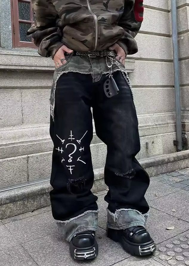 Embroidery Patchwork Boot Cut Washed Jeans