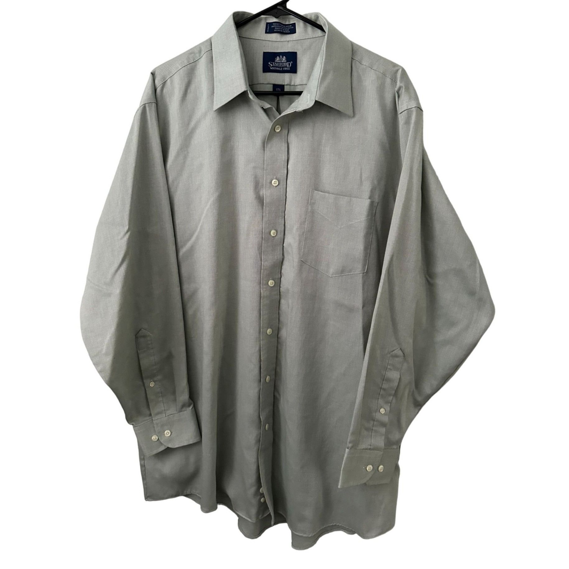 Stafford Stafford Dress Shirt Neck 17.5 XL Extra Large Green White Wr ...