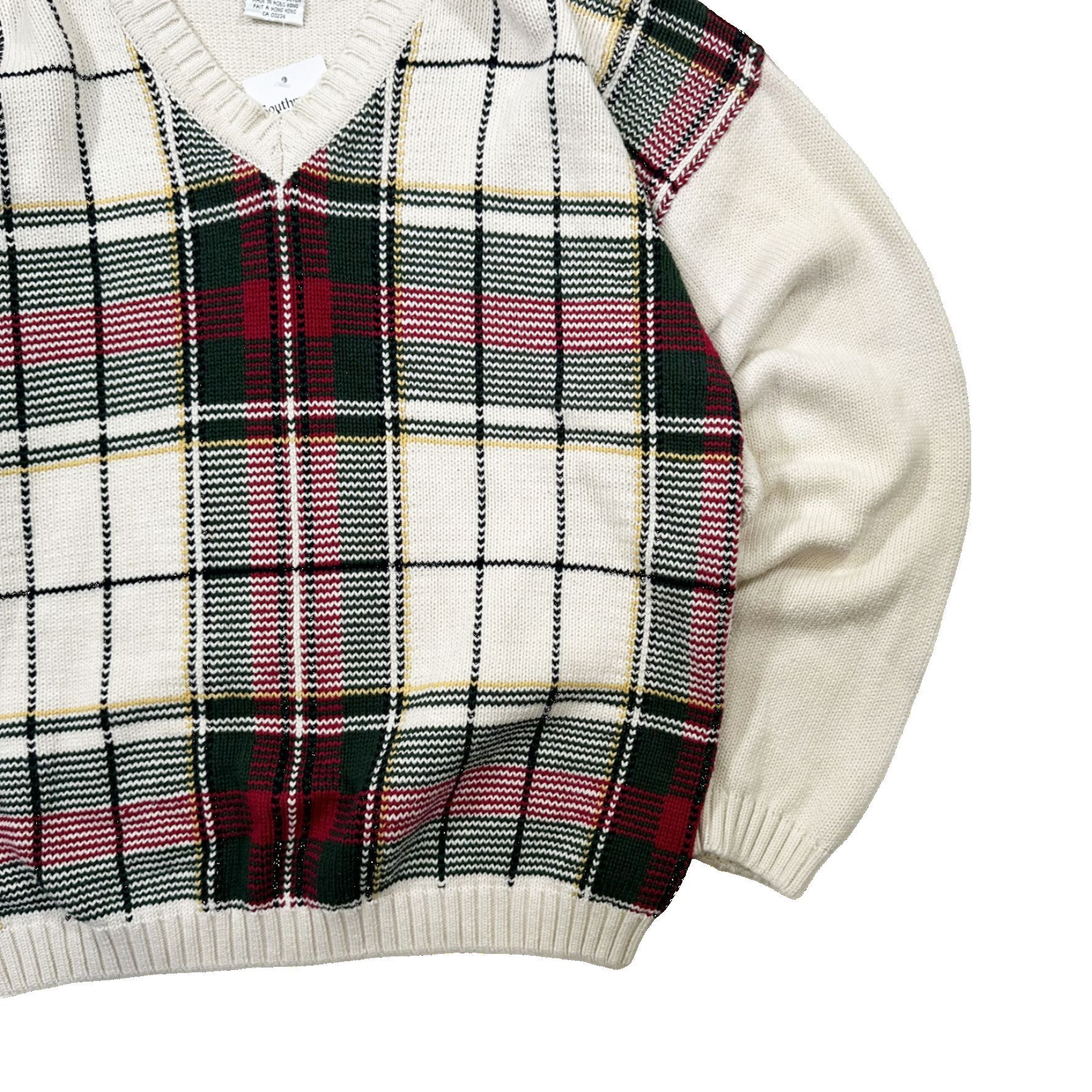 Vintage Vintage 90s Plaid Golf Knit V Neck Sweater Size US M / EU 48-50 / 2 - 3 Thumbnail