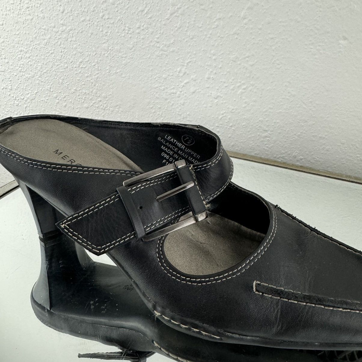 Merona MERONA Vintage Y2K Black Leather Edgy Mary Jane Mule Heels Size US 7.5 / IT 37.5 - 6 Thumbnail