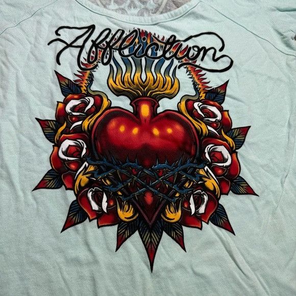 Affliction NEW AFFLICTION BLACK LABEL WOMEN’S TEAL T-SHIRT SZ MEDIUM M Size M / US 6-8 / IT 42-44 - 2 Thumbnail