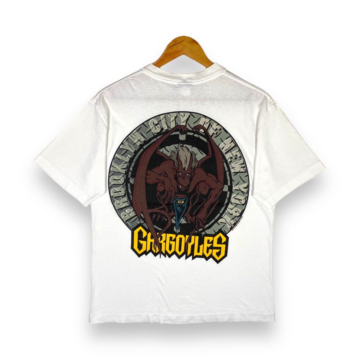 image of Disney x Movie Vintage 90's Gargoyles Brooklyn City Of New York Cartoon Tee in White (Size Large)