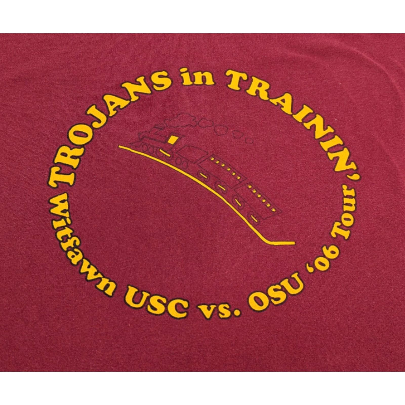 Vintage VINTAGE Witfawn Tours Trojans Training USC vs. OSU Red Shirt 3XL Hanes Beefy T-Shirt Mens Short Sleeve Cotton Red Logo Size US XXL / EU 58 / 5 - 2 Thumbnail
