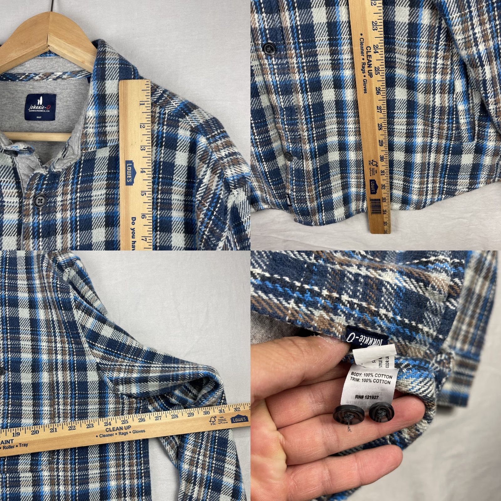 johnnie-O Johnnie O Jacket Mens XL Plaid Flannel Shacket Laguna Blue Heavyweight Size US XL / EU 56 / 4 - 8 Thumbnail