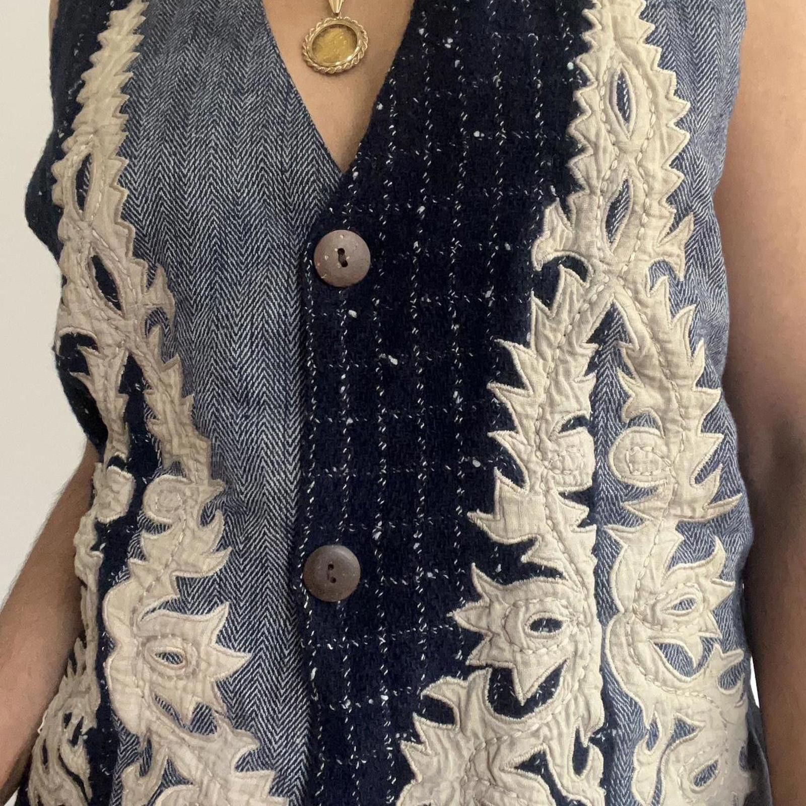 Other Navy blue and cream embroidered vest with a boho vibe #boho Size M / US 6-8 / IT 42-44 - 8 Thumbnail