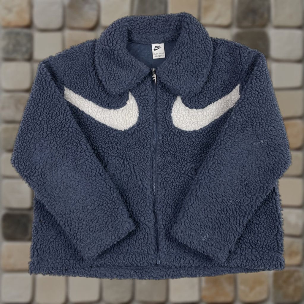Nike Nike Jacket Womens XS Blue Swoosh Sherpa Fleece Oversized Boxy Full Zip Size XS / US 0-2 / IT 36-38 - 1 Thumbnail