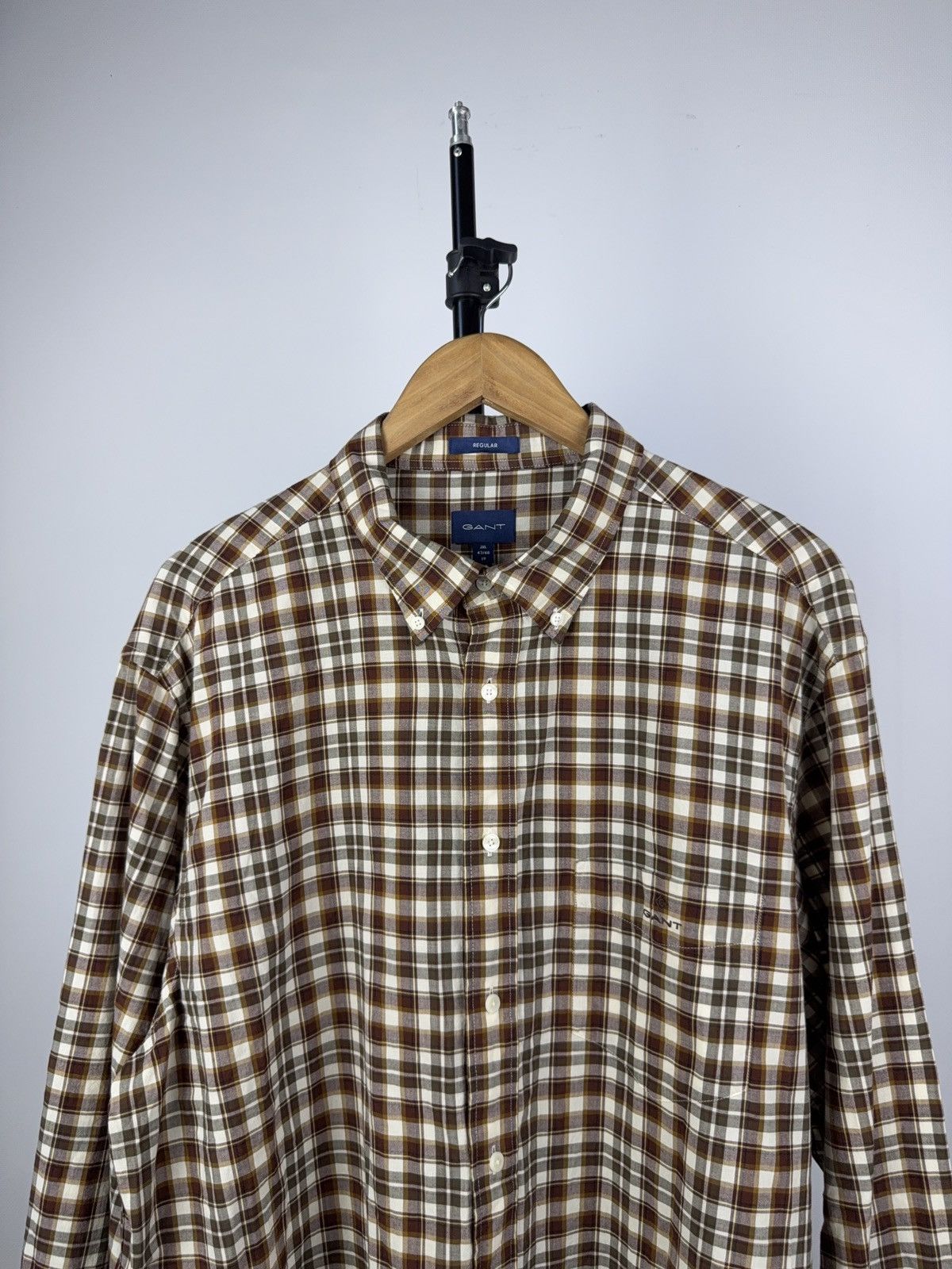 Gant GANT Regular Fit Plaid Shirt 3XL Brown Beige Checkered Size US XXL / EU 58 / 5 - 3 Thumbnail