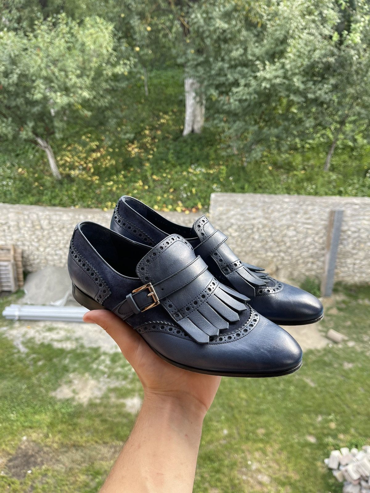 Santoni Reflection-Effect Leather Penny Loafers MadelnItaly