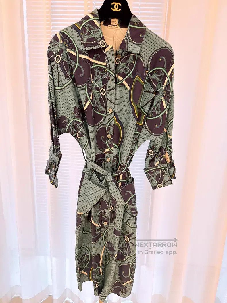 Hermes Hermes Wheel Print Silk Shirt Dress Size XXS / US 00 / IT 34 - 1 Thumbnail
