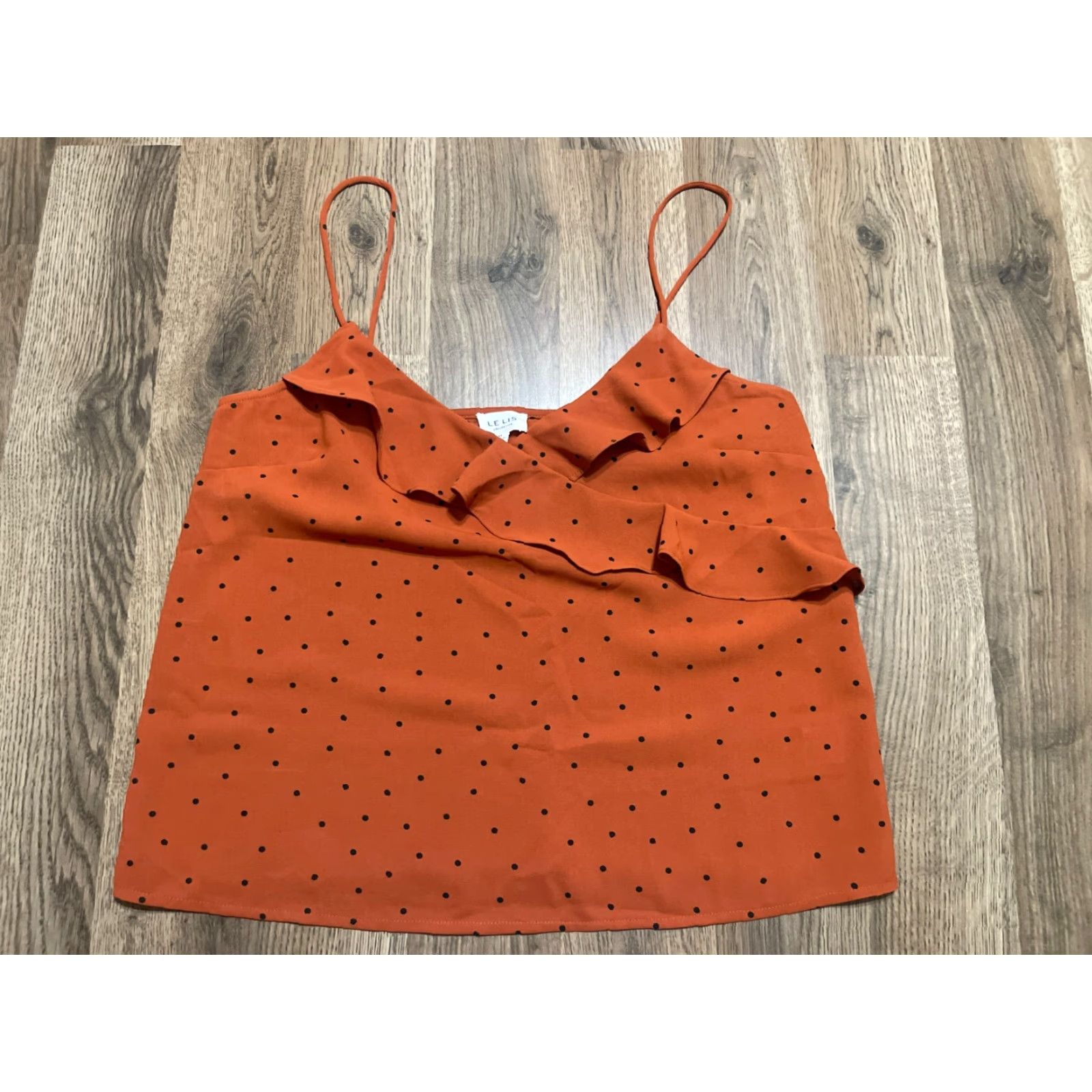 Vintage Lelis Tank Top Women M Brown Black Polka Dots Ruffle Sleeveless Size M / US 6-8 / IT 42-44 - 2 Thumbnail