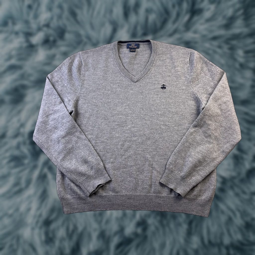 Brooks Brothers Brooks Brothers Sweater Mens Large Gray Merino Wool Blend Logo Pullover V-Neck Knit Cardigan All Seasons Classic Size US L / EU 52-54 / 3 - 1 Thumbnail