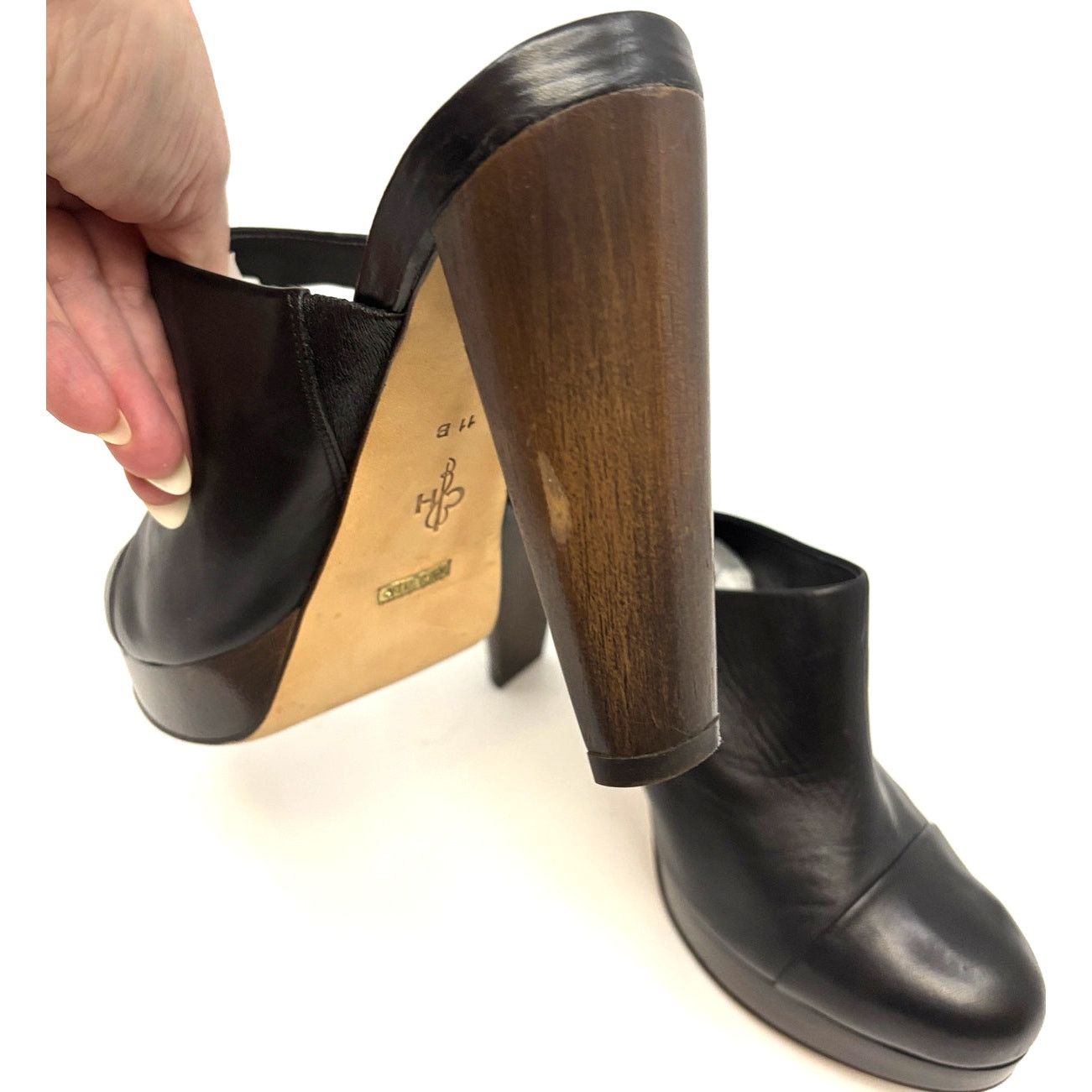 Cole Haan Size 11| COLE HAAN Black Leather Nike Air Platform Clog Mule Size US 11 / IT 41 - 9 Thumbnail