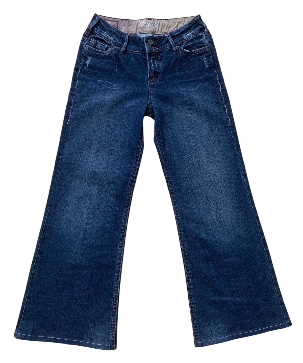 Japanese Brand Rare Maxia Low Rise Super Flare Jeans Pants Distressed Style Size US 27 - 1 Thumbnail