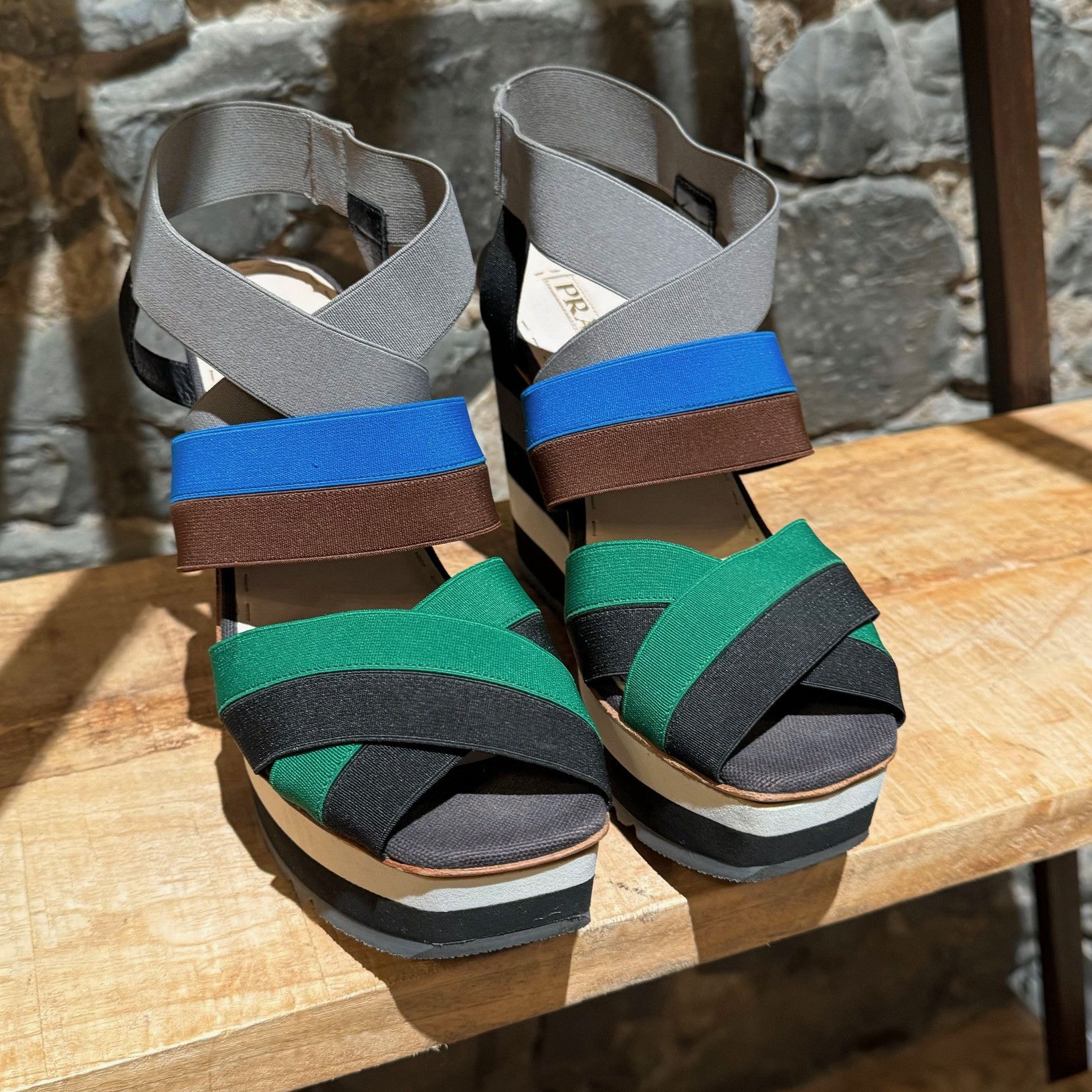Prada Prada Multicolor Striped Elastic Wedge Sandals Size US 10 / IT 40 - 4 Thumbnail