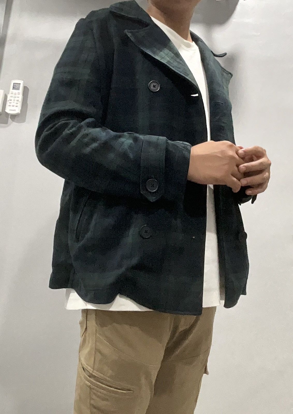 Issey Miyake Wool Peacoat Jacket Navy & Green Size US L / EU 52-54 / 3 - 3 Thumbnail