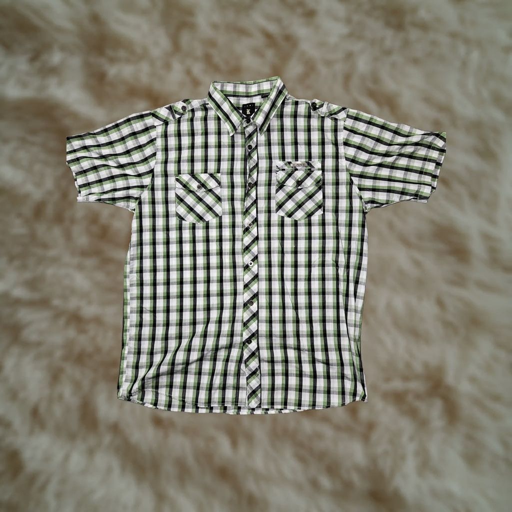 Vintage Kani Gold Shirt Mens 2XL Slim Fit Green Check Short Sleeve Button Up Y2K 90's Size US XXL / EU 58 / 5 - 1 Thumbnail